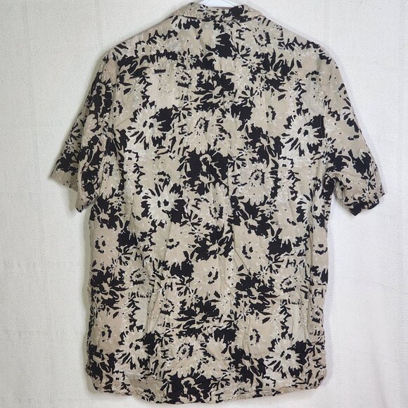 H&M Khaki Black Abstract Floral Print SS Cotton Button Up Regular Fit Shirt Sz M - Picture 8 of 16